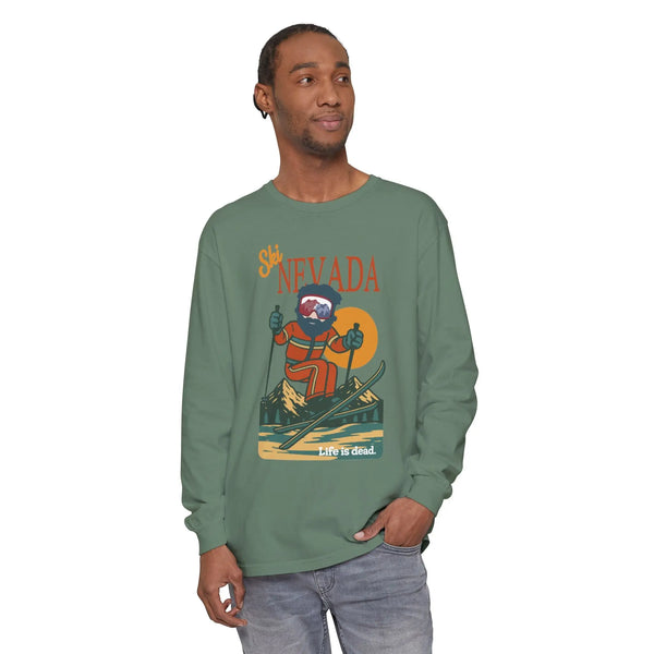 Grateful Dead - Ski Nevada - Life is dead. Mountain Collection Garment-Dyed Long Sleeve T-Shirt - StealieShop